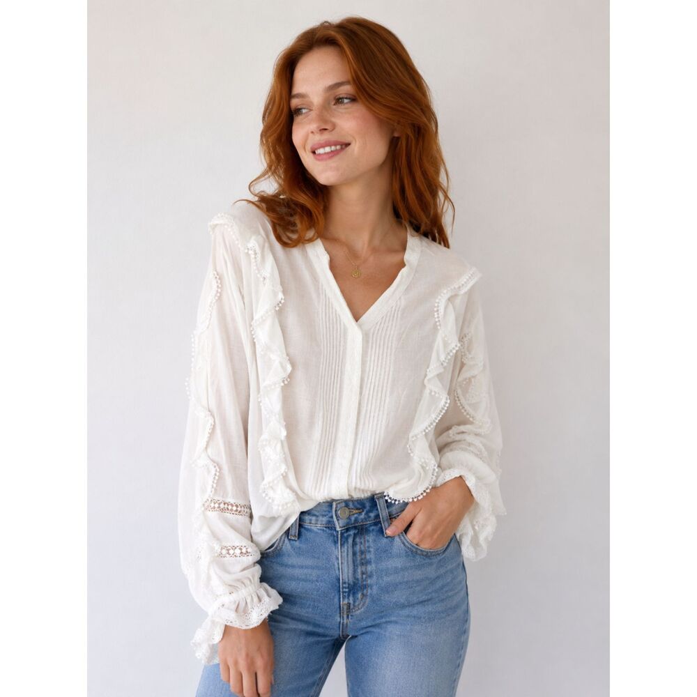NKN Nekane Ivory ruffle & lace blouse - small (oversized) - $125 MSRP